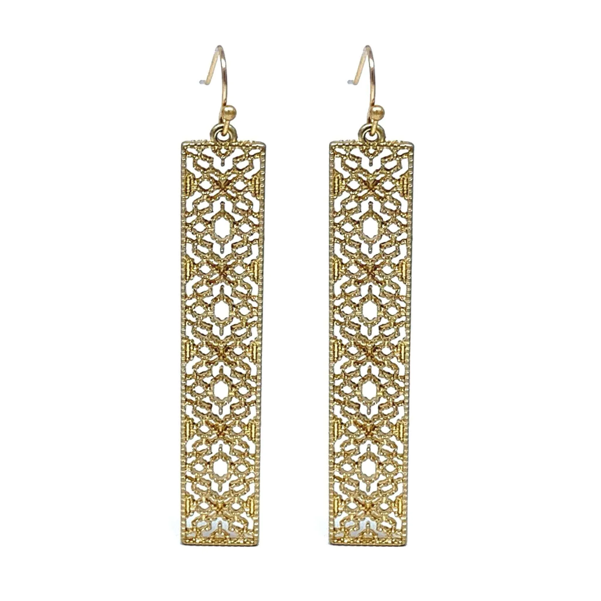 Gold Bar Filigree Earrings