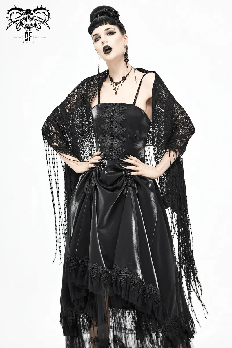 Gorgeous Lace Tassel Cape / Black Cape for Women with Fringe / Gothic Female Accessories