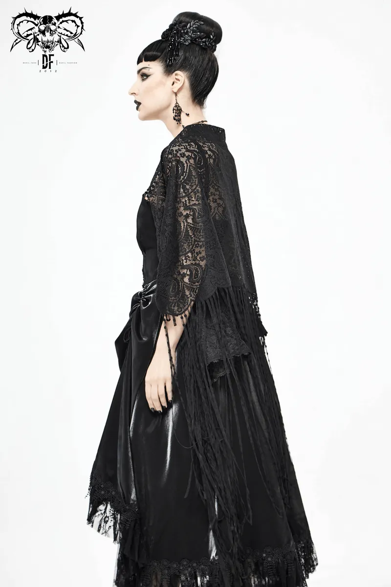 Gorgeous Lace Tassel Cape / Black Cape for Women with Fringe / Gothic Female Accessories