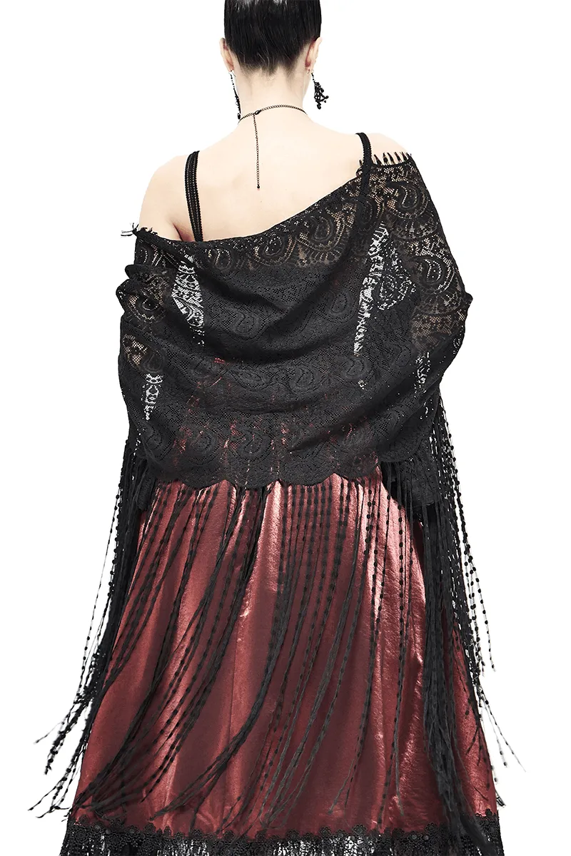 Gorgeous Lace Tassel Cape / Black Cape for Women with Fringe / Gothic Female Accessories