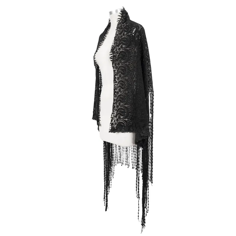 Gorgeous Lace Tassel Cape / Black Cape for Women with Fringe / Gothic Female Accessories