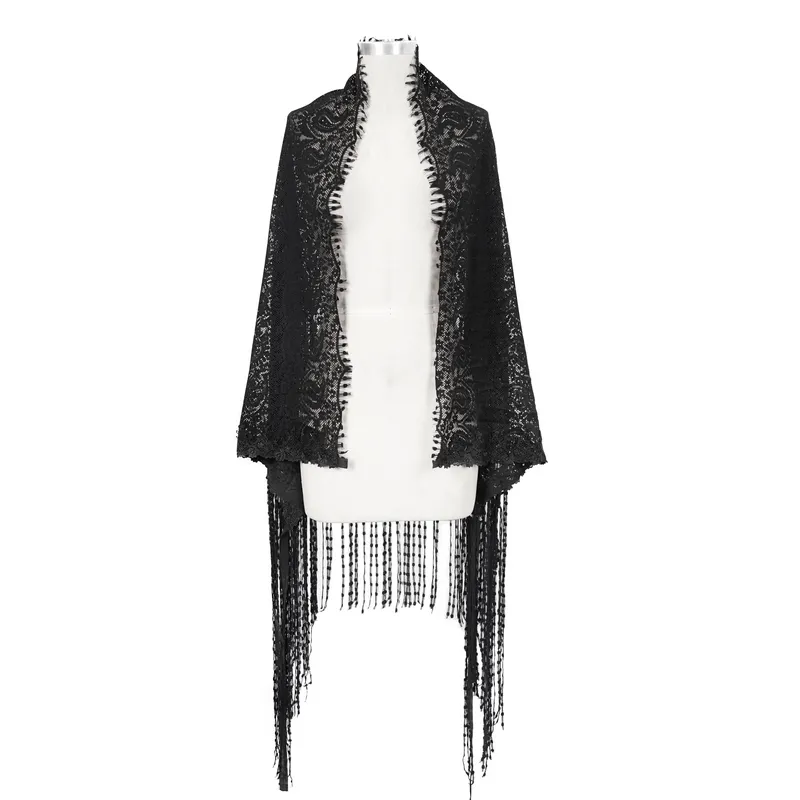 Gorgeous Lace Tassel Cape / Black Cape for Women with Fringe / Gothic Female Accessories