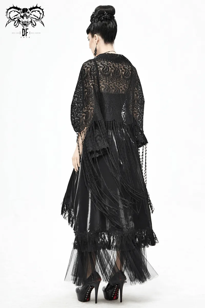 Gorgeous Lace Tassel Cape / Black Cape for Women with Fringe / Gothic Female Accessories