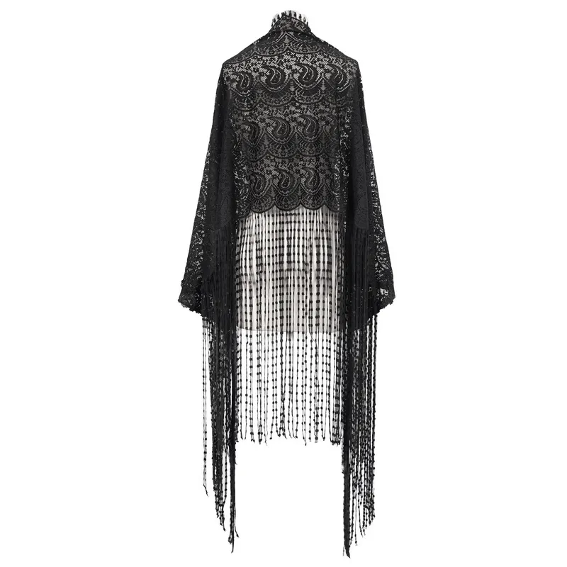 Gorgeous Lace Tassel Cape / Black Cape for Women with Fringe / Gothic Female Accessories