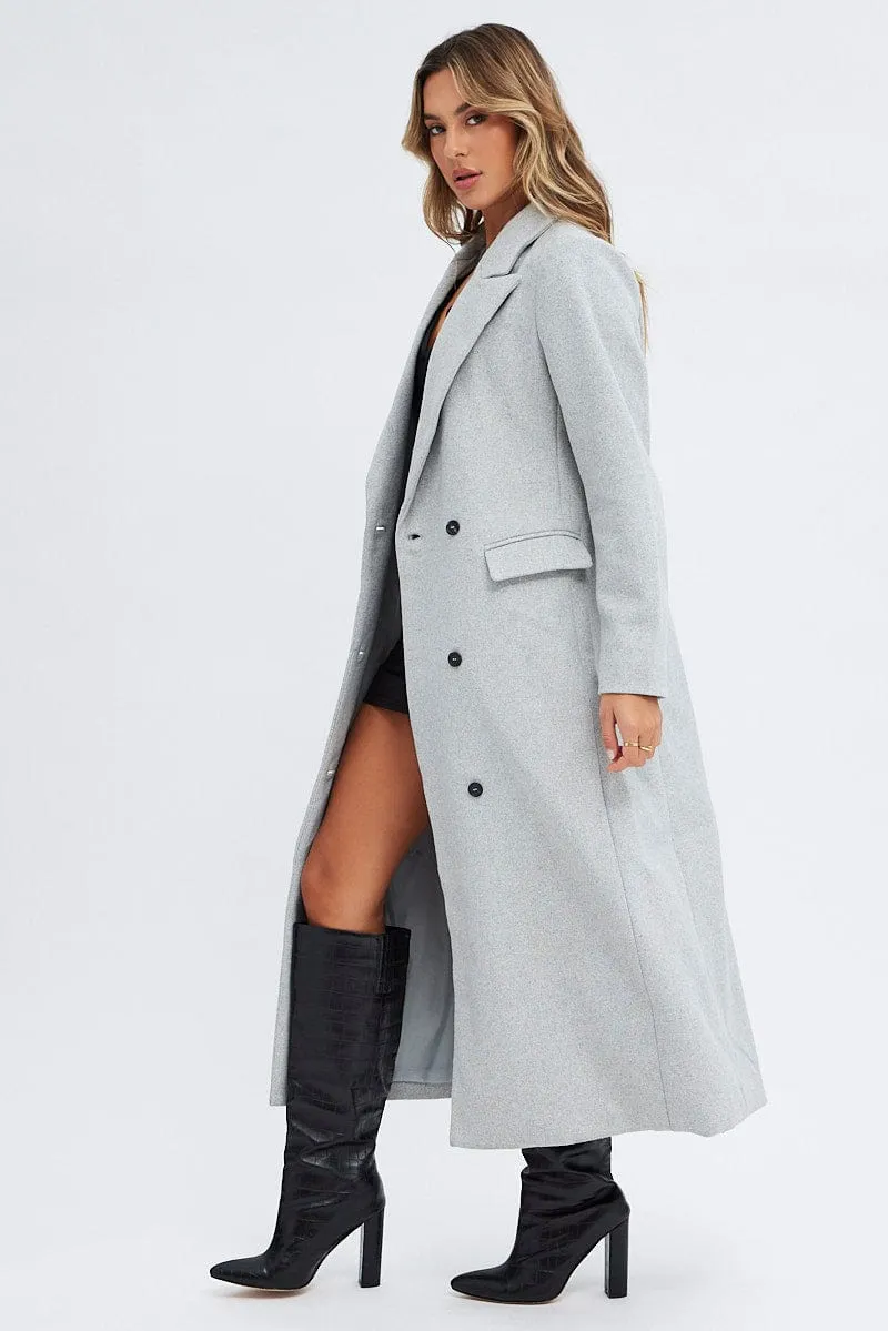 Grey Longline Coat Long Sleeve