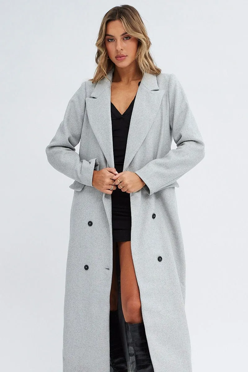 Grey Longline Coat Long Sleeve