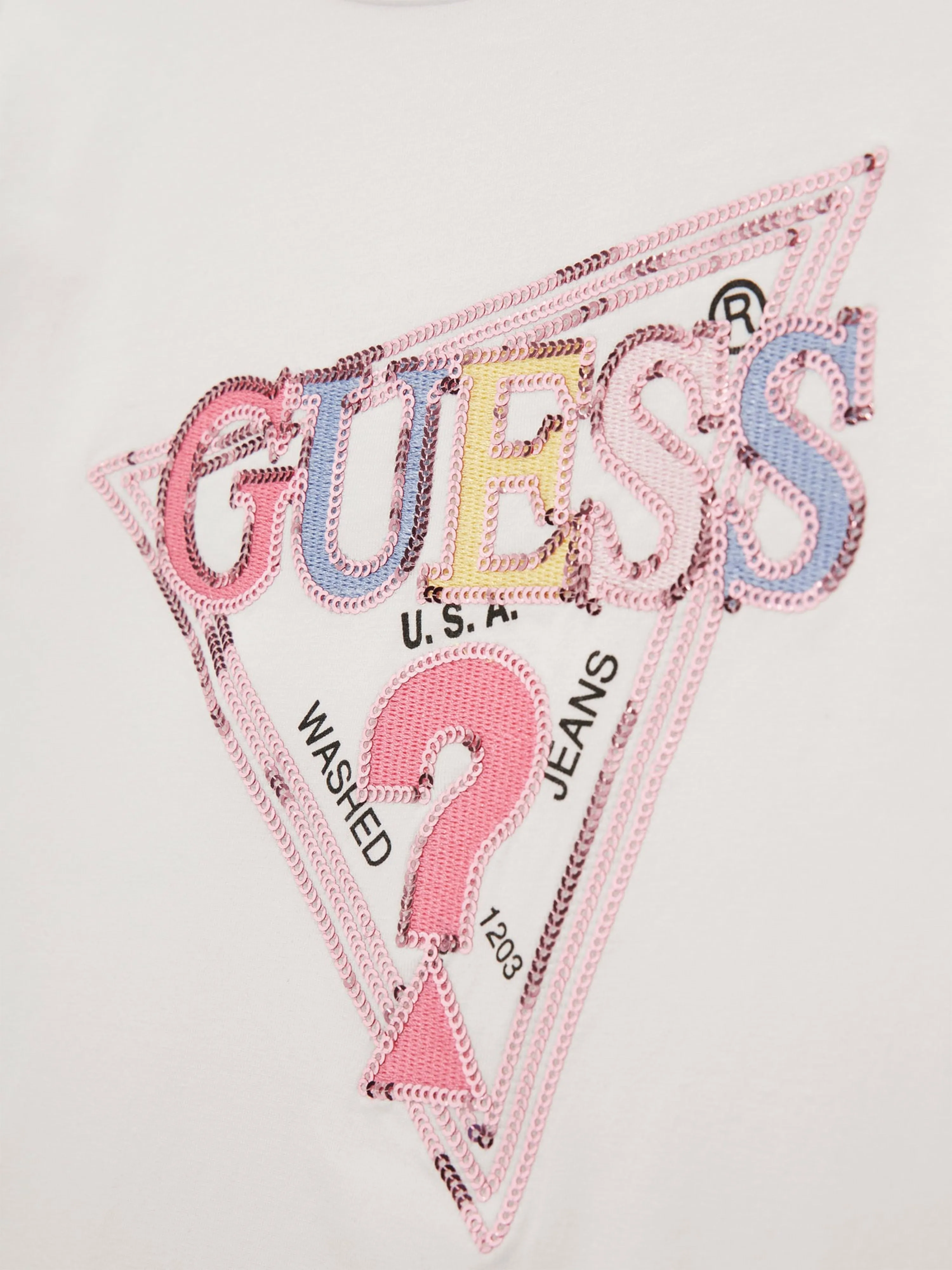 Guess Girls Long Sleeve Logo T-Shirt in White