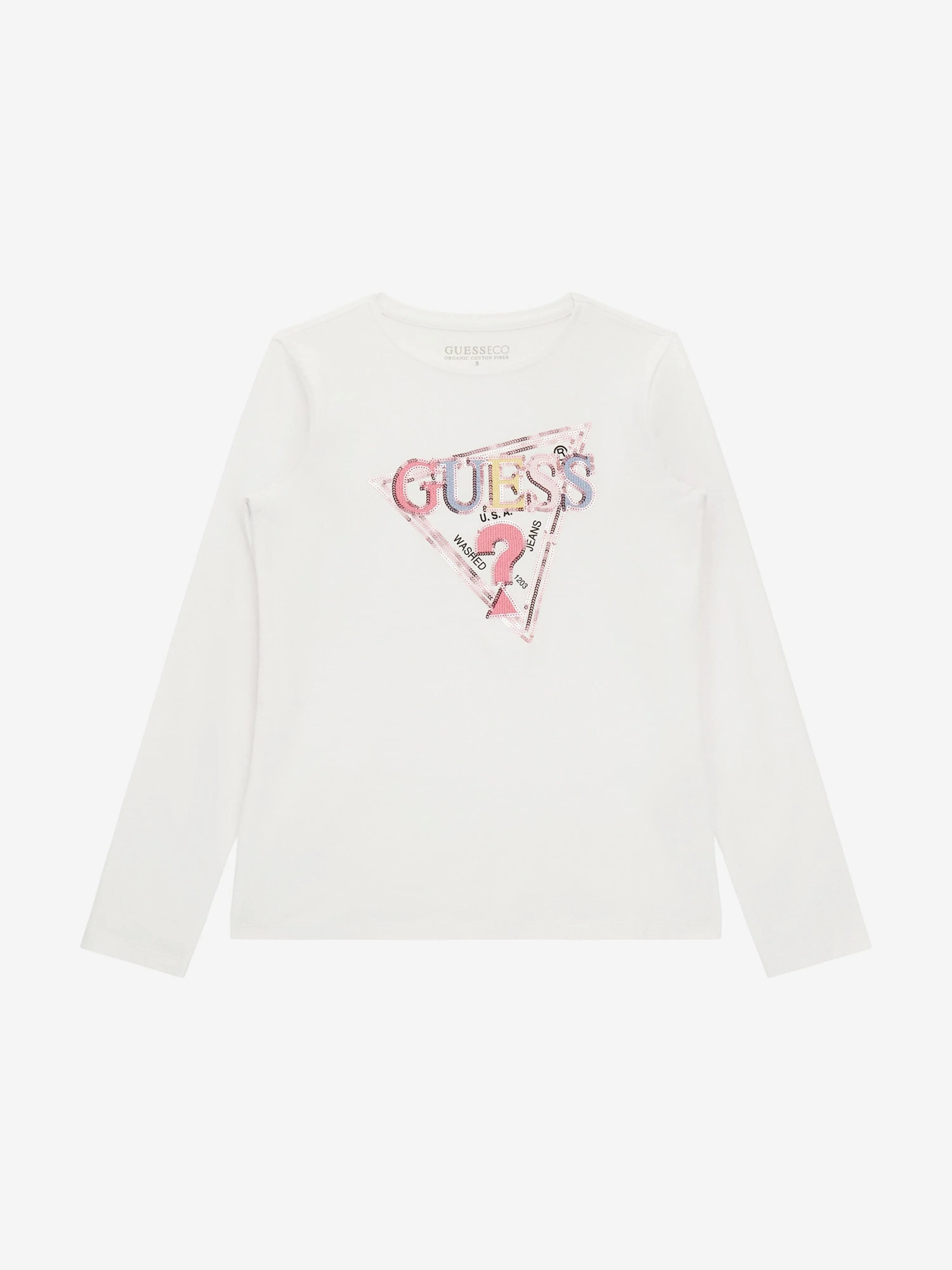 Guess Girls Long Sleeve Logo T-Shirt in White