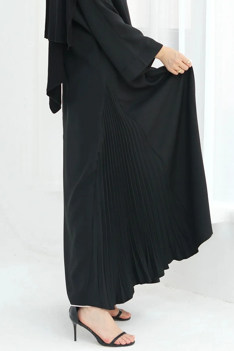 Haniya Pleated Design Open Abaya 850 - Black