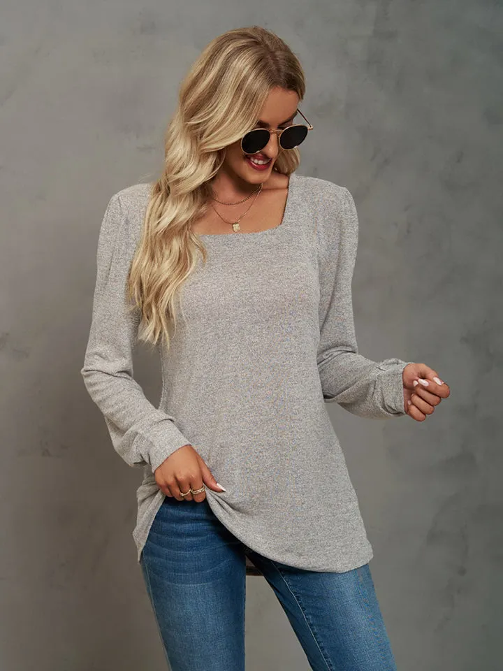 Heathered Square Neck Long Sleeve T-Shirt