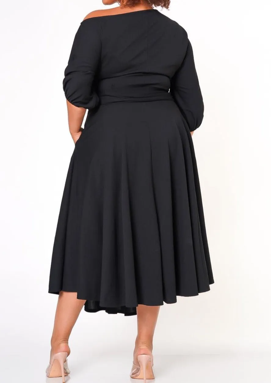 Hi Curvy Plus Size Women Flare Maxi Dress With Pockets & Belt