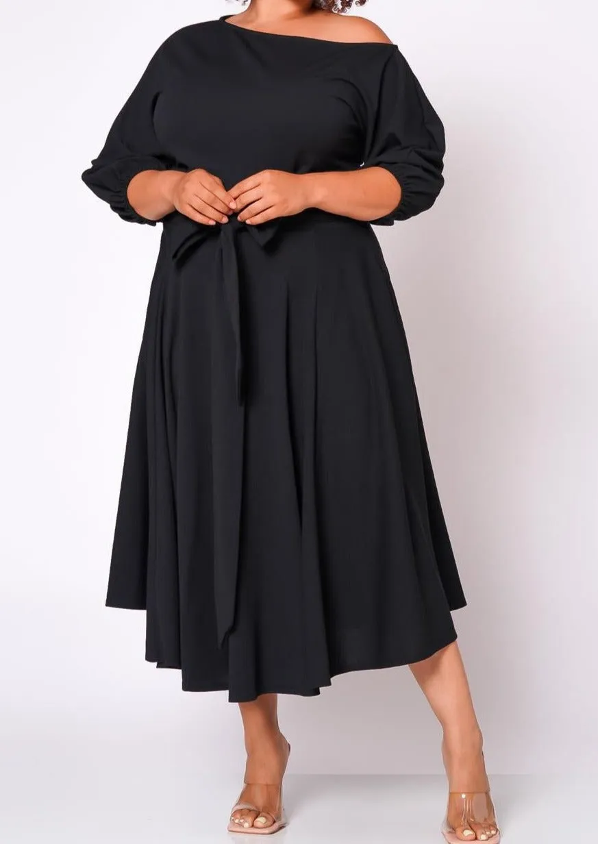 Hi Curvy Plus Size Women Flare Maxi Dress With Pockets & Belt