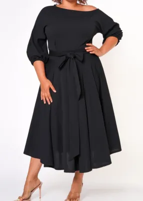 Hi Curvy Plus Size Women Flare Maxi Dress With Pockets & Belt