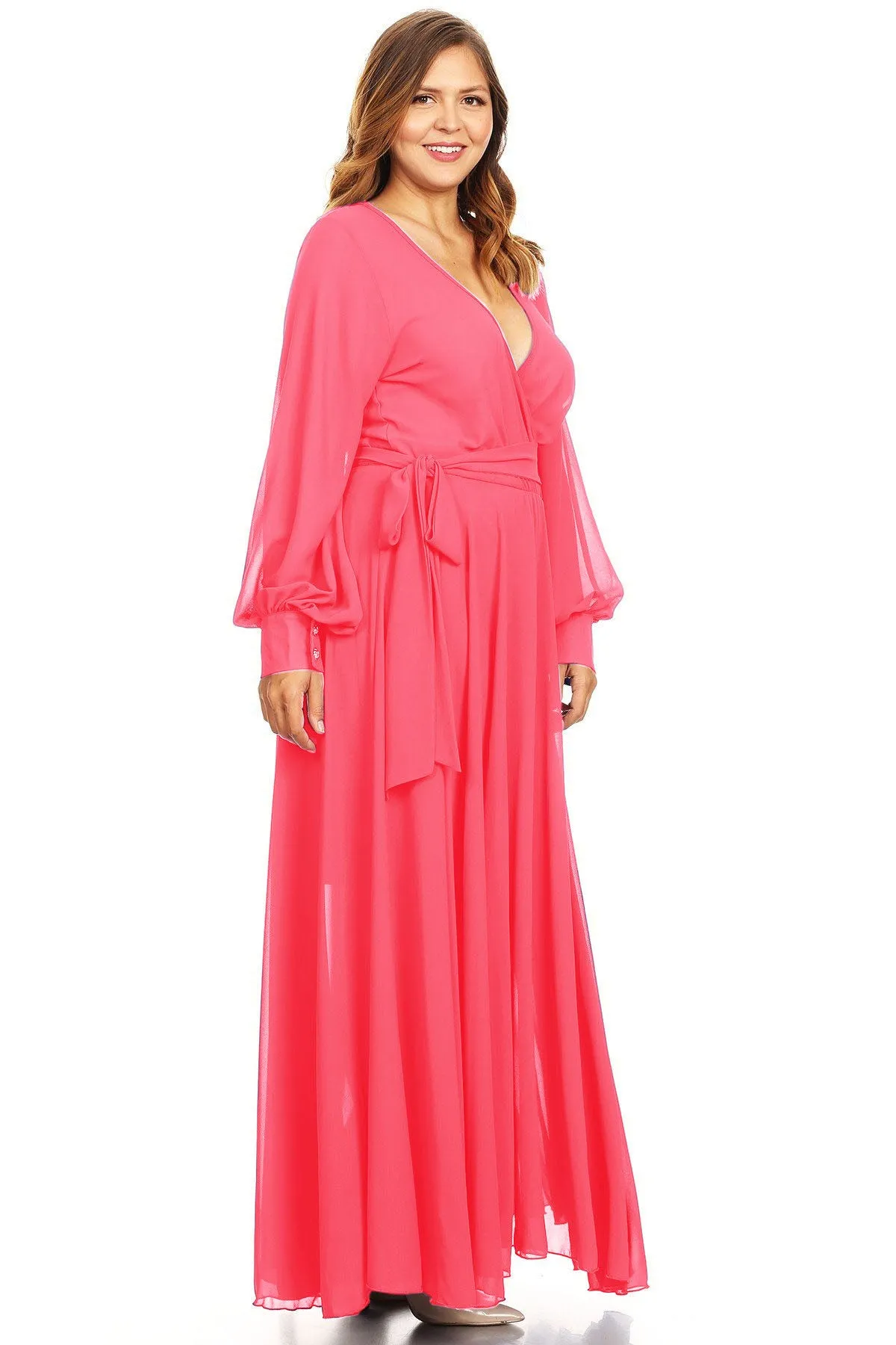 Hi Curvy Plus Size Women Solid Wrap Maxi Dress