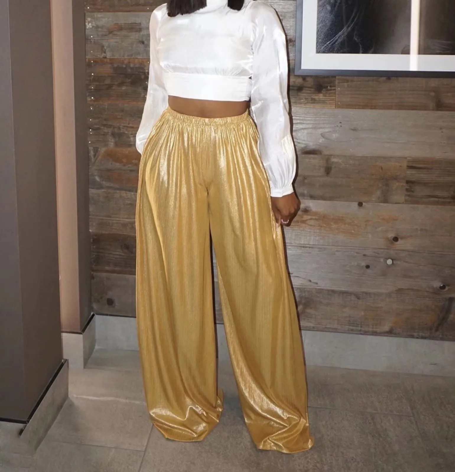 High Waist Glitter Wide Leg Pants