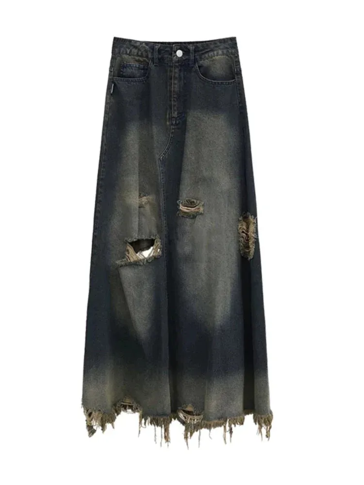 High Waist Jeans Skirt Women Streetwear Fashion Loose Wide Leg Pants