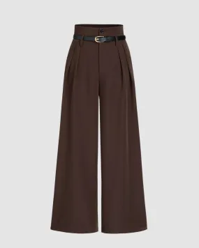 High Waist Pleated Trouser In Chocolate Brown