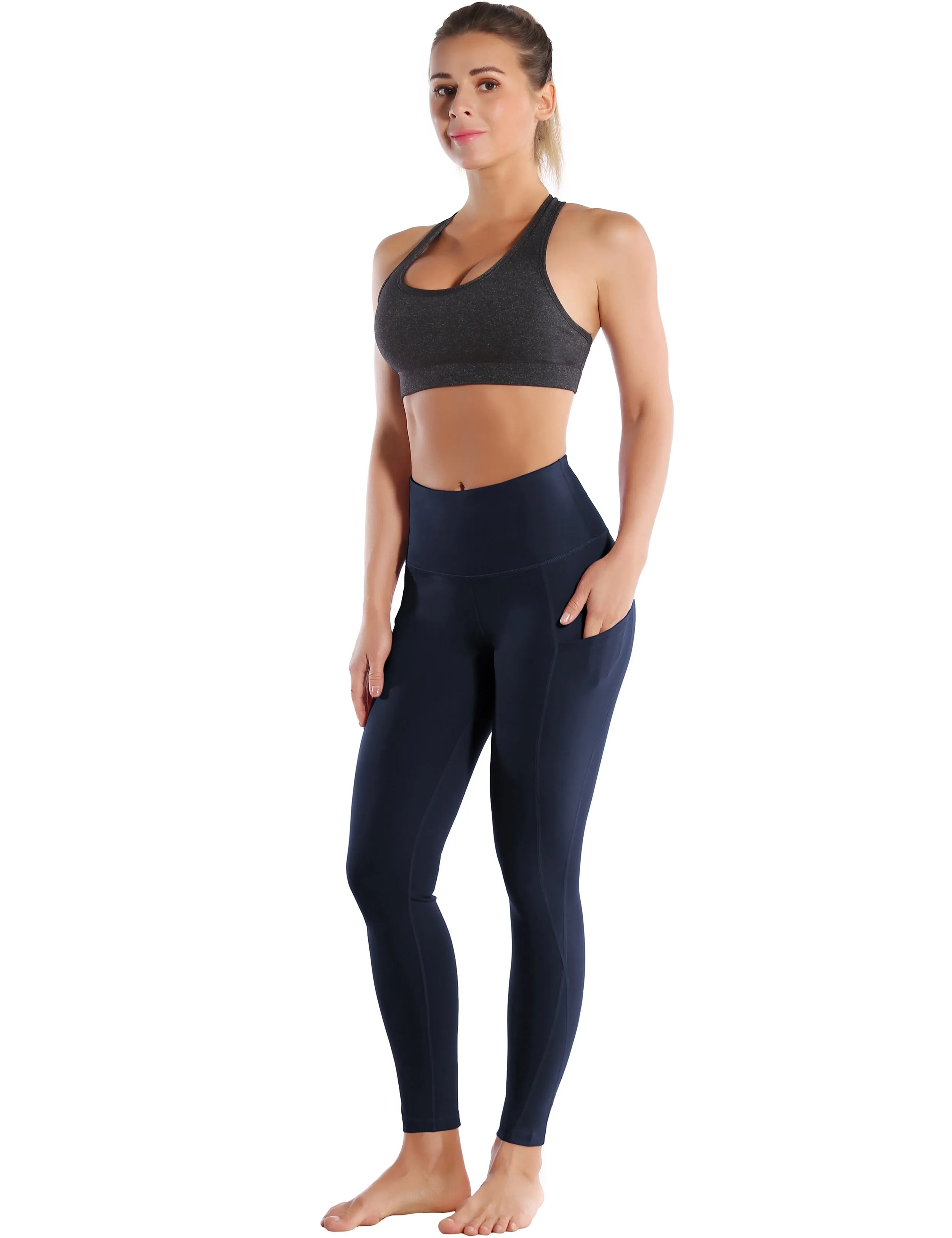 High Waist Side Pockets Gym Pants navyblue_Gym