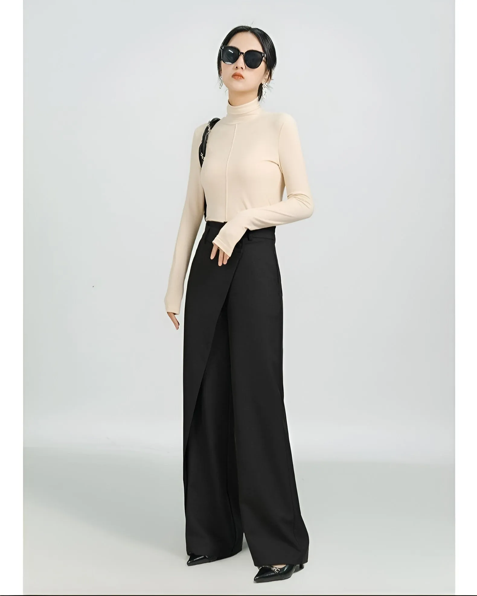 High-Waist Wide-Leg Pareo Tailored Pants