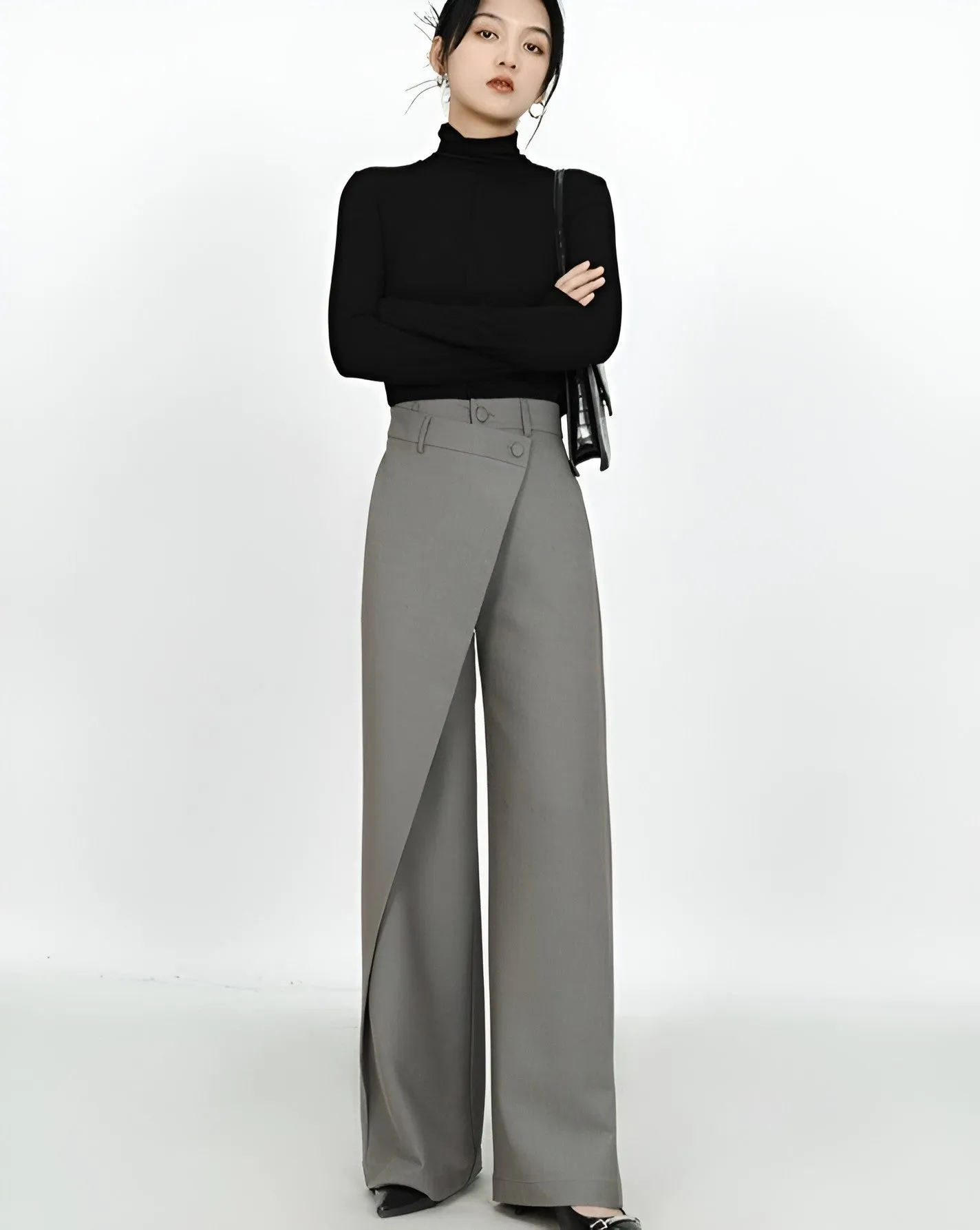 High-Waist Wide-Leg Pareo Tailored Pants