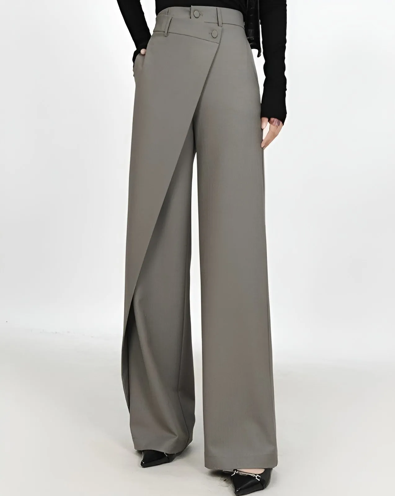 High-Waist Wide-Leg Pareo Tailored Pants