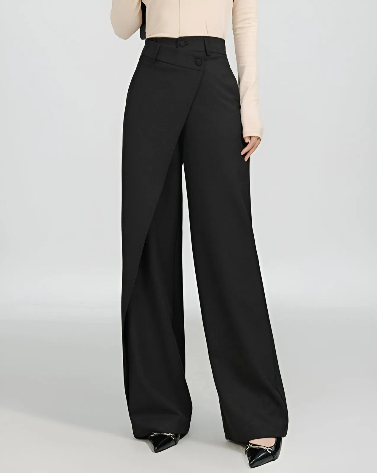 High-Waist Wide-Leg Pareo Tailored Pants