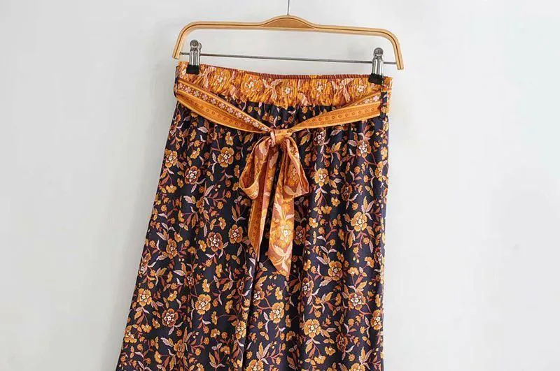 High Waistband Wide Tube Leg Pants Bohemian Print Waist Trousers