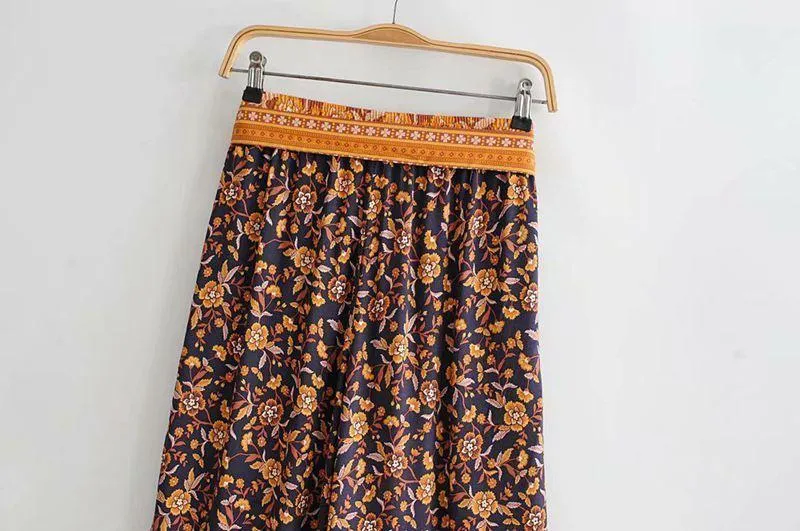 High Waistband Wide Tube Leg Pants Bohemian Print Waist Trousers