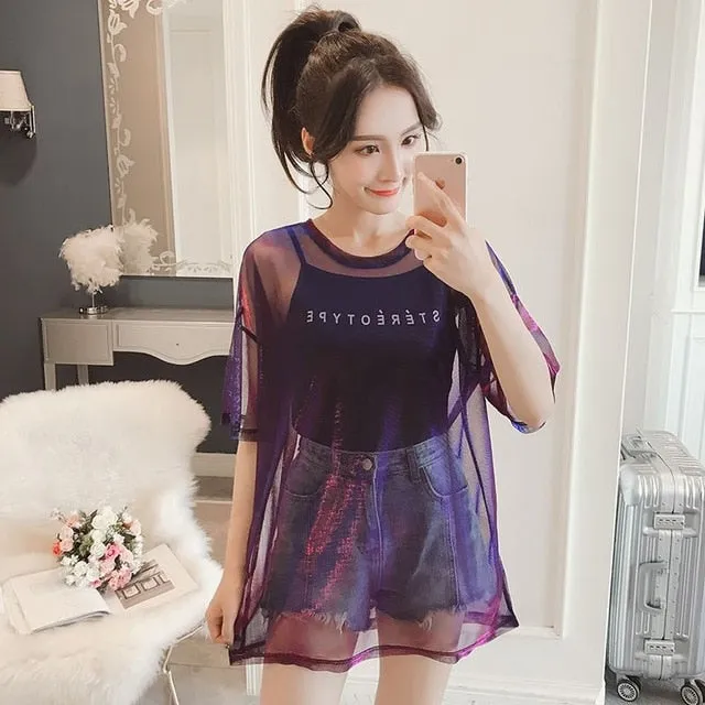 Hollow Out T Shirt Women Sexy Transparent Summer Tops