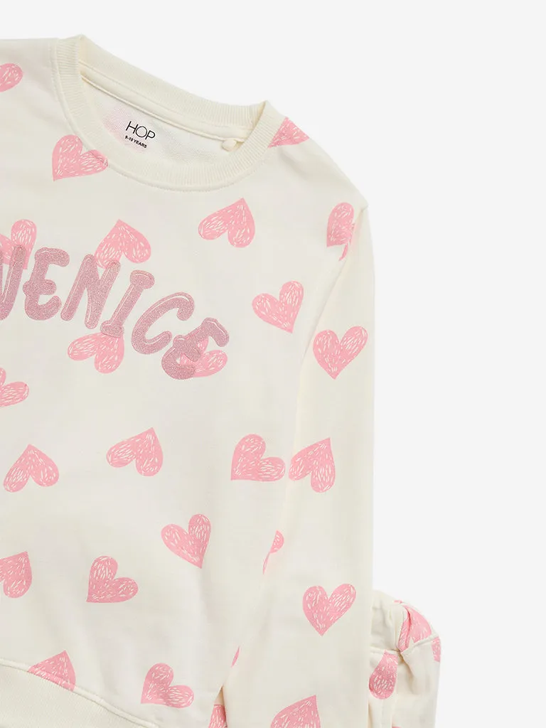 HOP Kids Off-White Heart Design Sweatshirt with Joggers Set