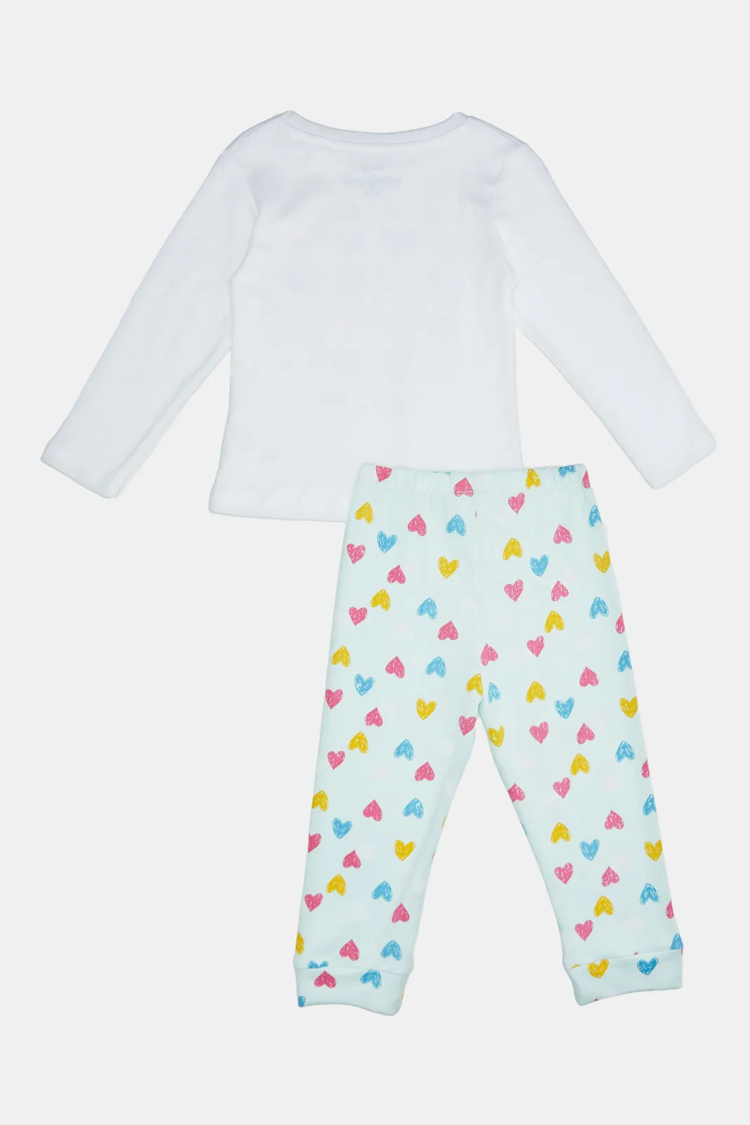 Infant Girls White Heart Printed  Pyjama Set (2 pice)