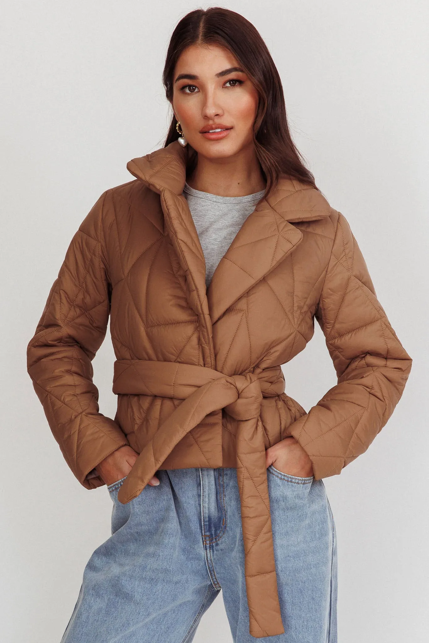 Kiersten Waist Tie Puffer Jacket Mocha