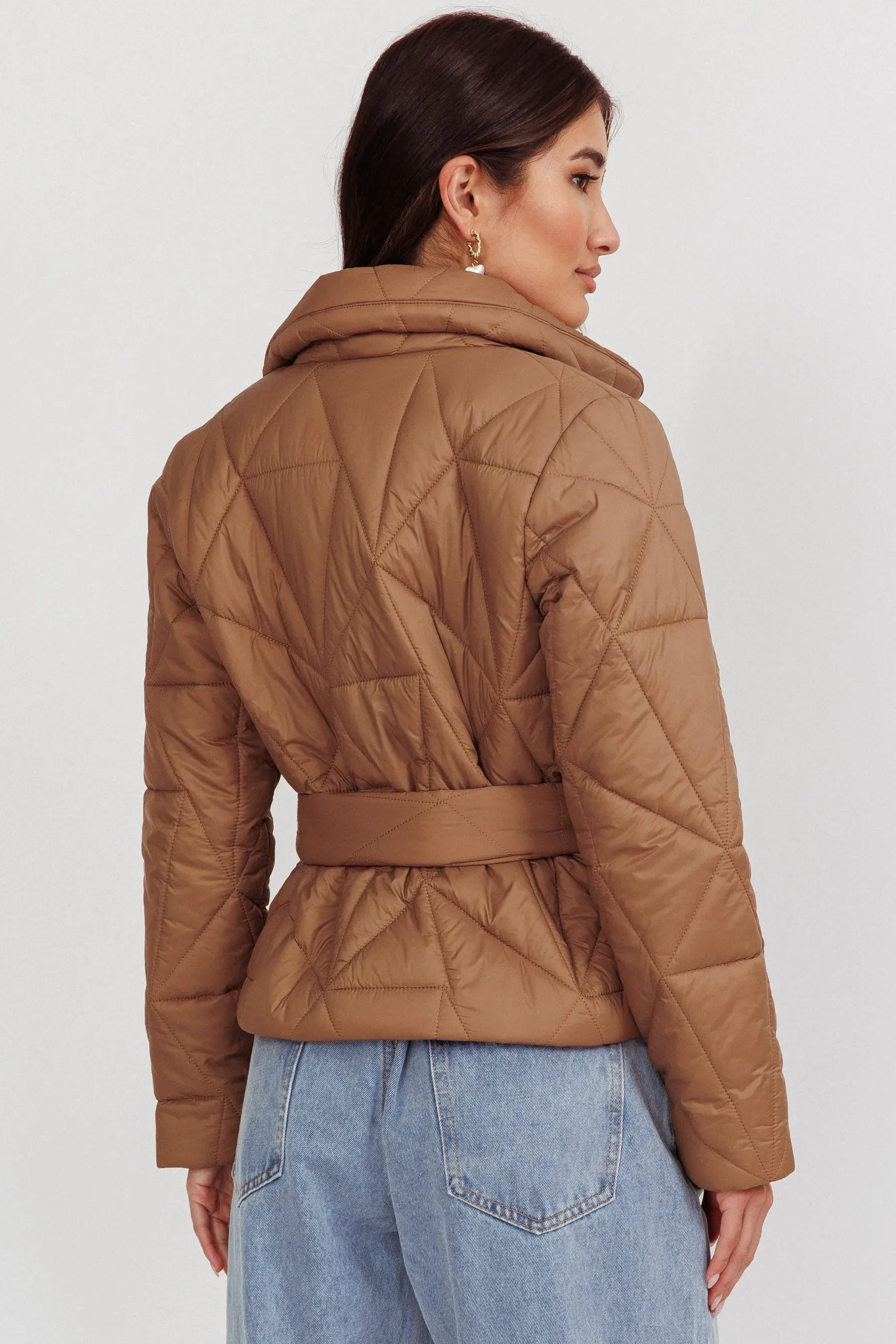 Kiersten Waist Tie Puffer Jacket Mocha