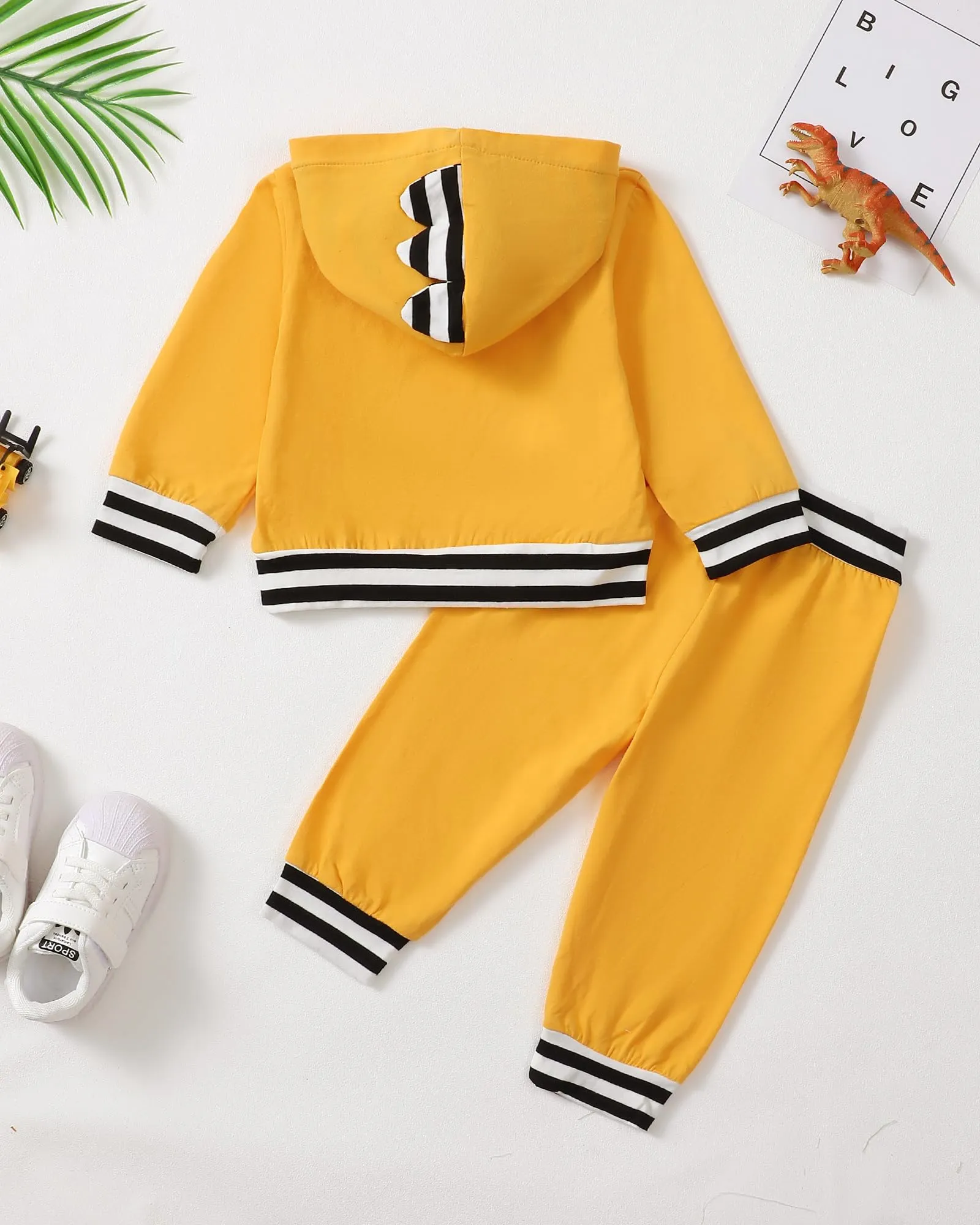 KIMI BEAR Toddler Baby Boys Clothes Long Sleeve Hooded Tops Sweatshirts Pants Outfit Set Boys Fall Winter Spring Outfits (B Yellow, 12-18 Months)