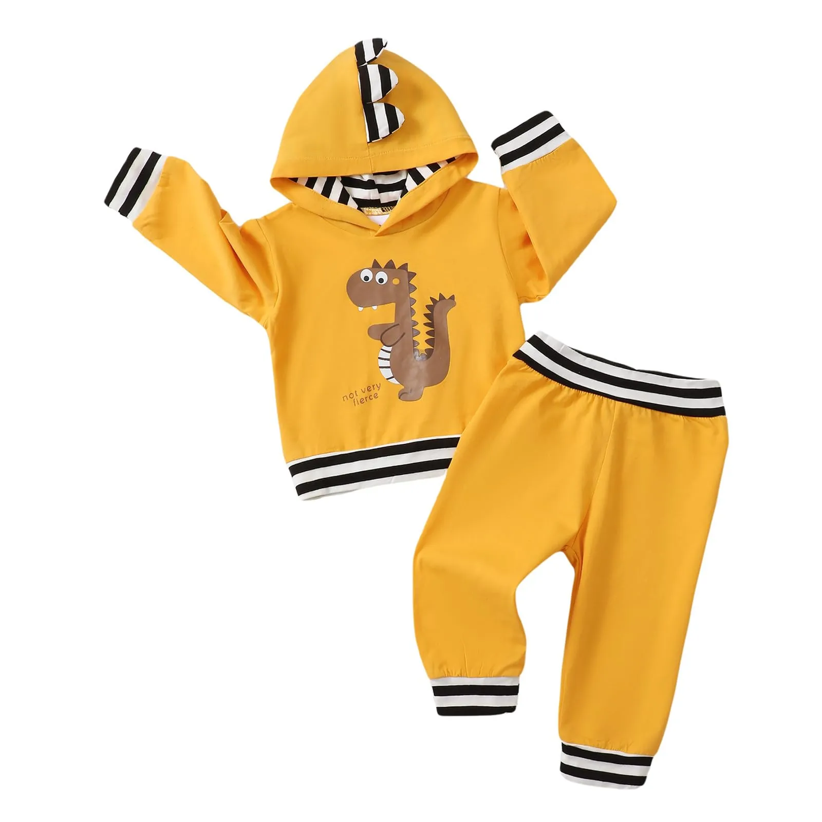 KIMI BEAR Toddler Baby Boys Clothes Long Sleeve Hooded Tops Sweatshirts Pants Outfit Set Boys Fall Winter Spring Outfits (B Yellow, 12-18 Months)