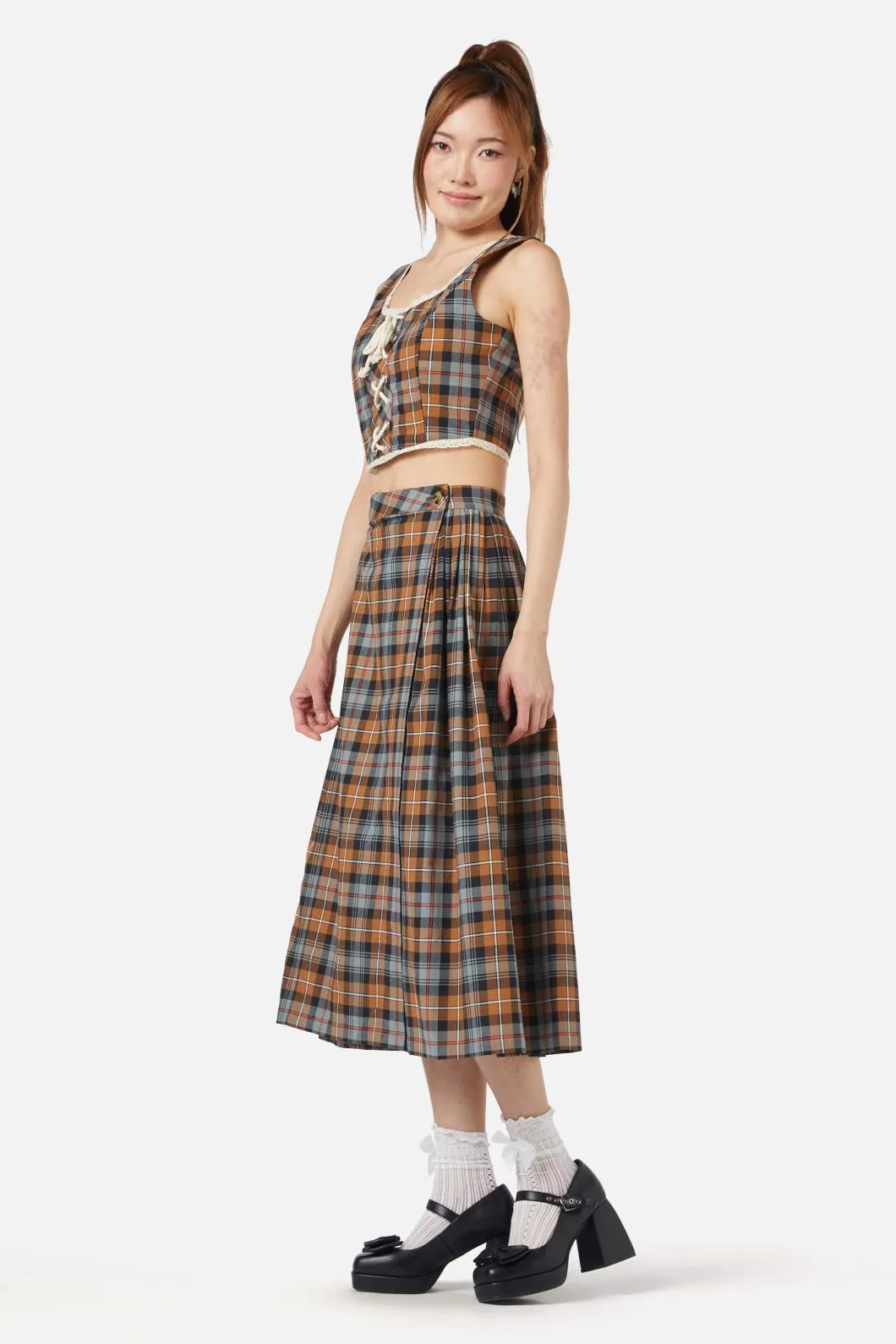 Kit Tartan Pleated Midi