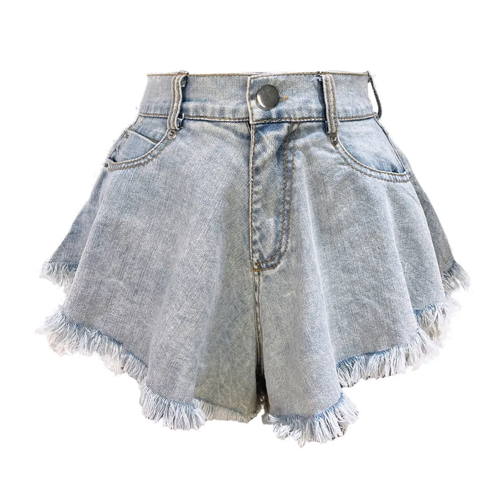 KittenAlarm - New Women Denim Shorts With Holes And High Waist Loose Tassel Jeans S-XXL