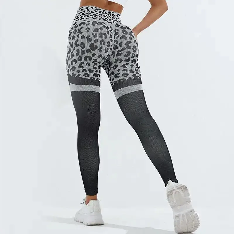 Leopard Print Fitness Pants For Women High Waist Butt Lifting Seamless Leggings Elastic Running Sport Training Yoga Pants Gym Outfits Clothing