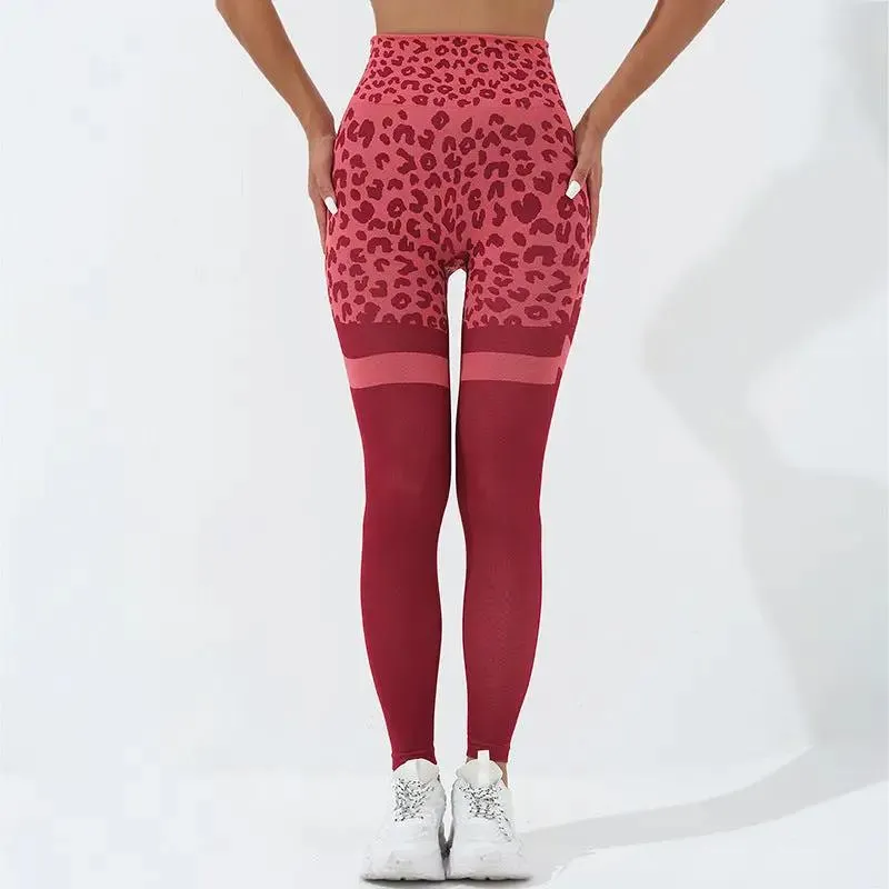 Leopard Print Fitness Pants For Women High Waist Butt Lifting Seamless Leggings Elastic Running Sport Training Yoga Pants Gym Outfits Clothing