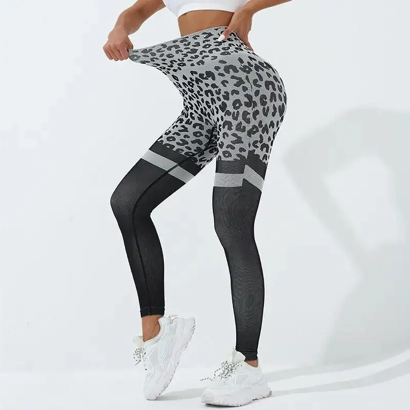 Leopard Print Fitness Pants For Women High Waist Butt Lifting Seamless Leggings Elastic Running Sport Training Yoga Pants Gym Outfits Clothing