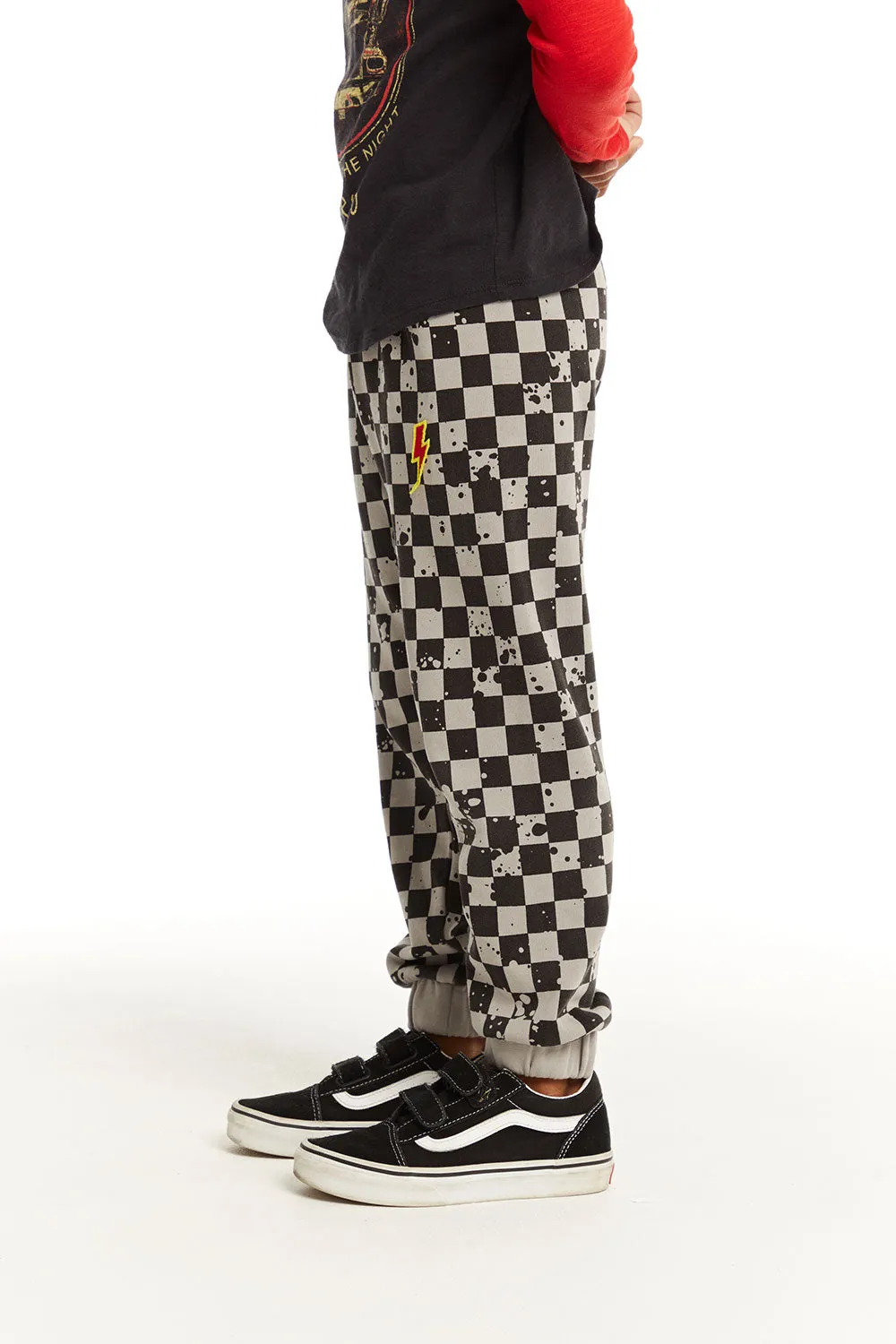 Lightning Splatter Checker Joggers