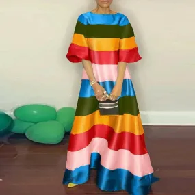 Luxury Rainbow Striped Evening Dress for Elegant Occasions