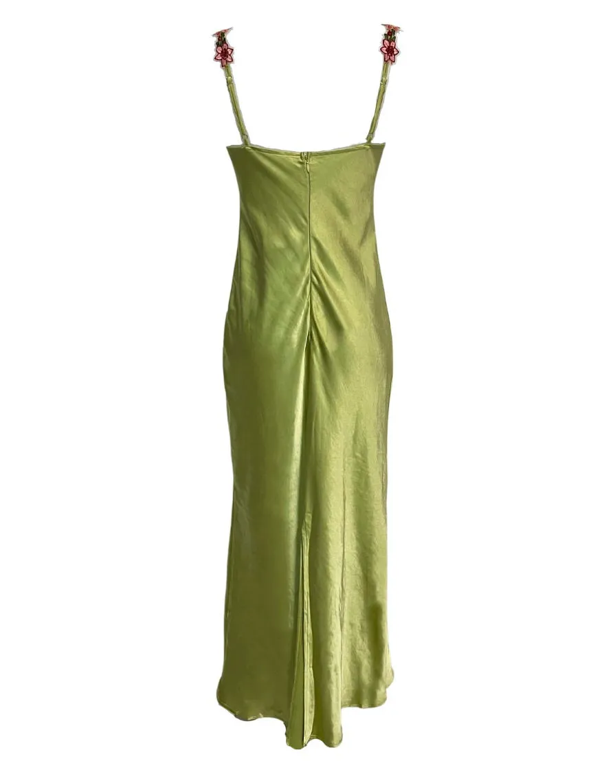 Maria Satin Maxi Dress - Lime