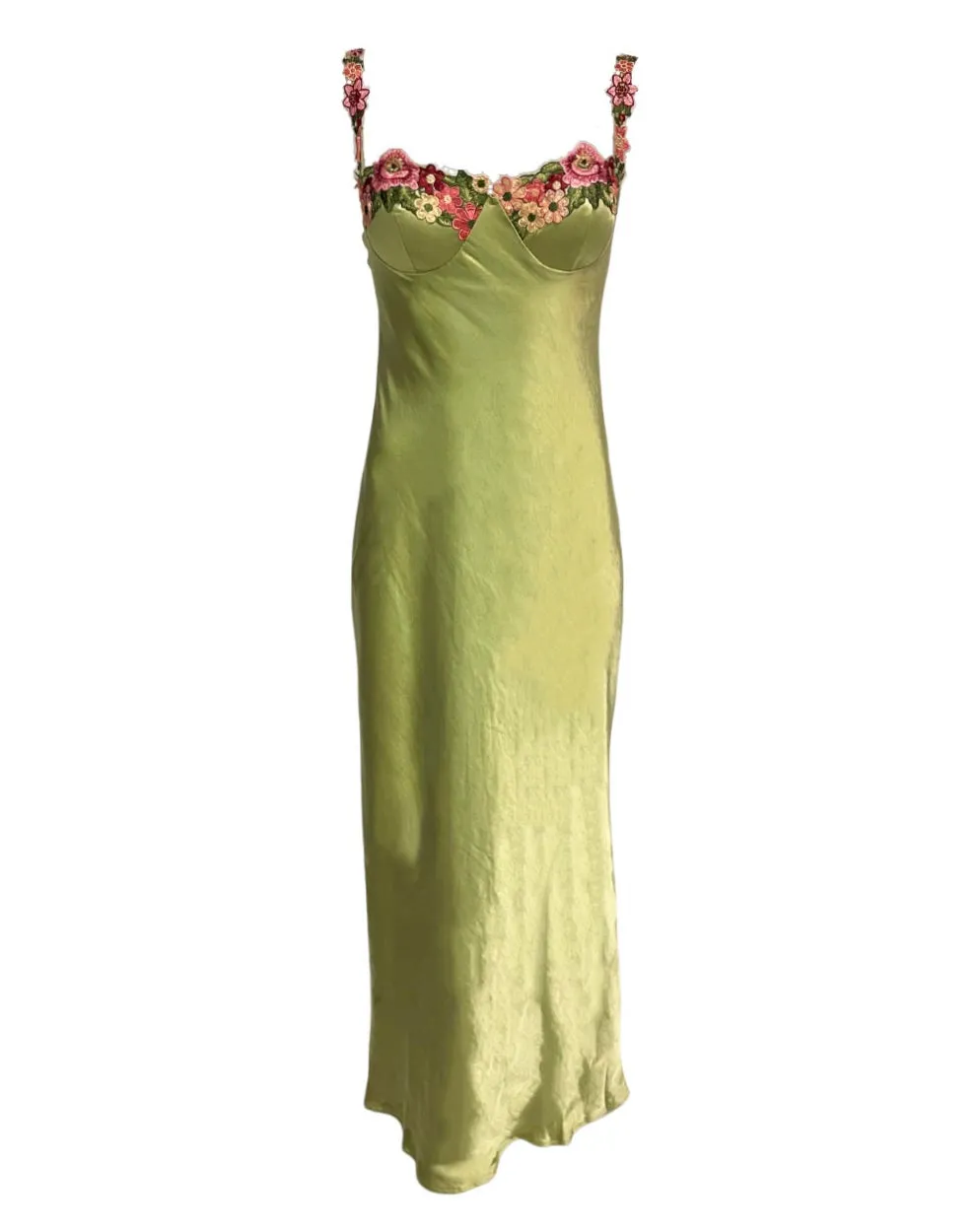 Maria Satin Maxi Dress - Lime