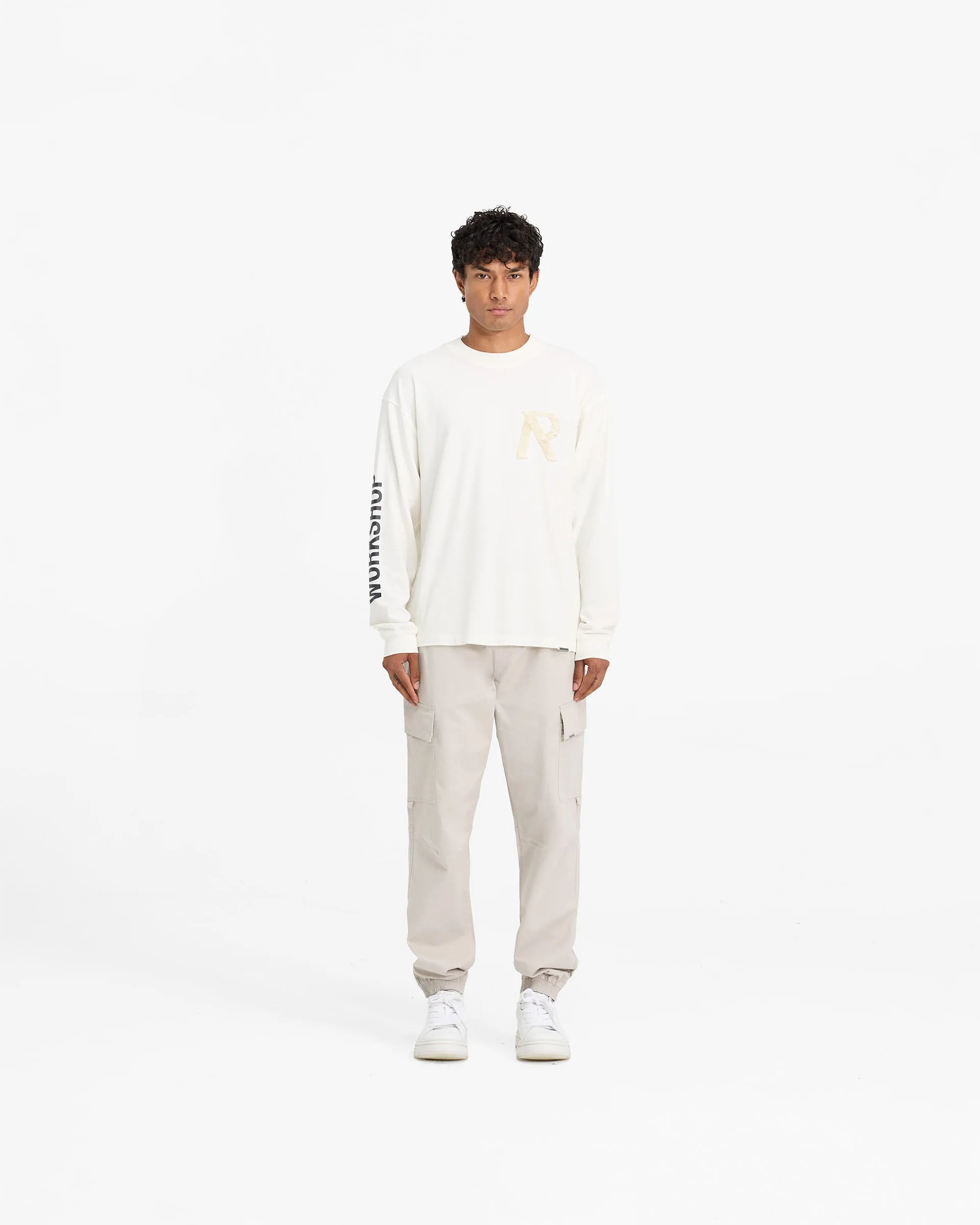 Masking Tape Initial Long Sleeve T-Shirt - Flat White