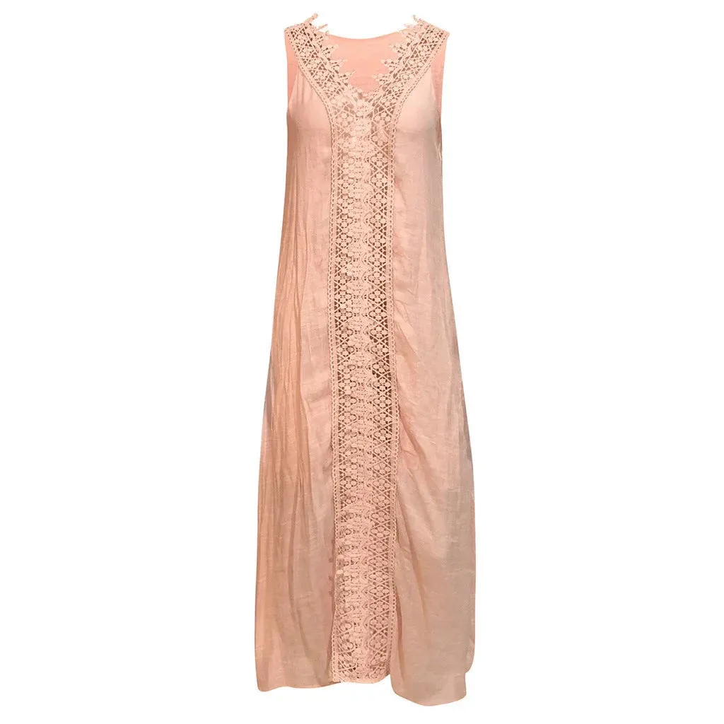 Maxi Dress with V-Neck and Lace Details for Summer