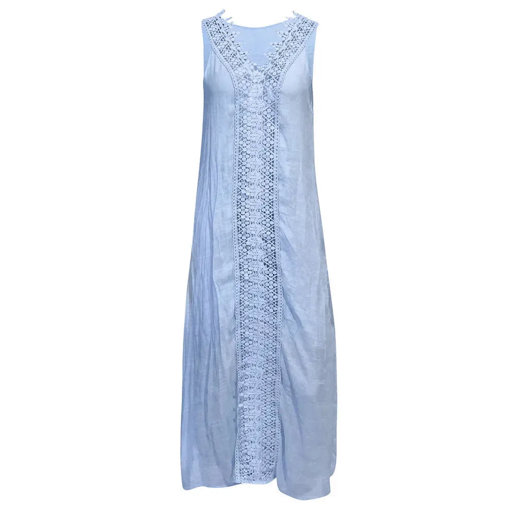 Maxi Dress with V-Neck and Lace Details for Summer