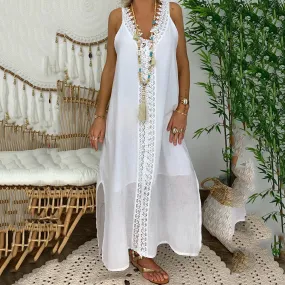 Maxi Dress with V-Neck and Lace Details for Summer