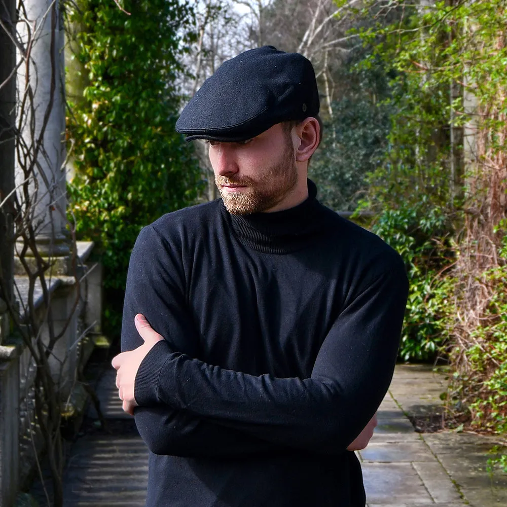 Melton Wool Flat Cap Black Wholesale Pack