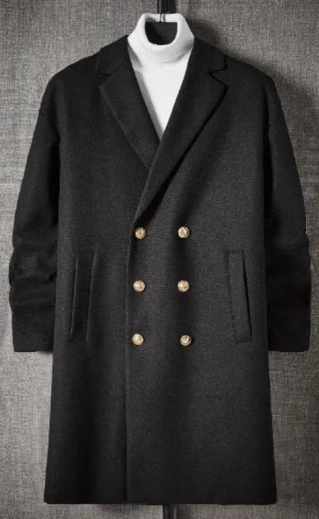 Men Lapel Collar Double Breasted Overcoat